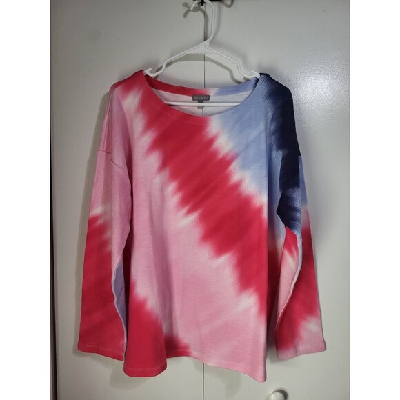 Talbots Tops - Talbots Women XL Tie Dye Pullover Top French Terry Sweatshirt Colorful Pink Blue